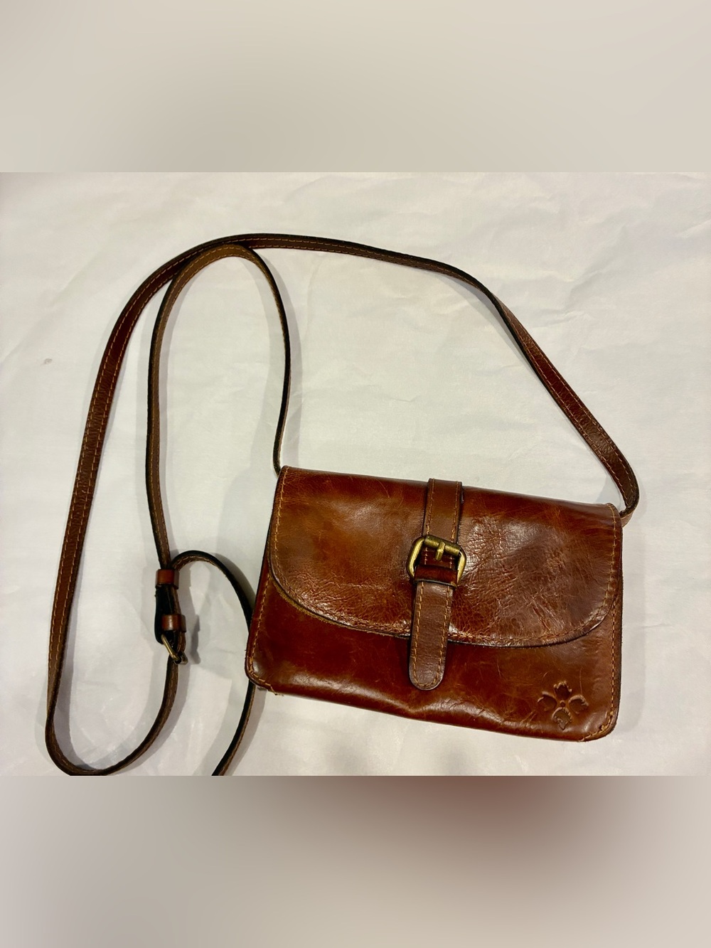 Patricia Nash Tori Buckle Chestnut Brown Leather Crossbody